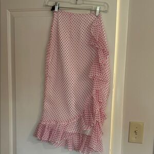 Lovers + Friends Asymmetrical Pink Polka Dot Skirt